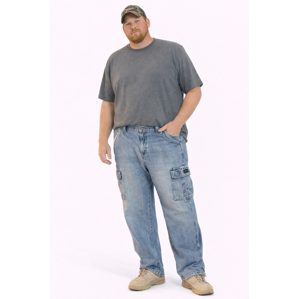 Wrangler Cargo Jeans Men 36x32 Blue Distressed Loose Fit Denim Workwear Gorpcore